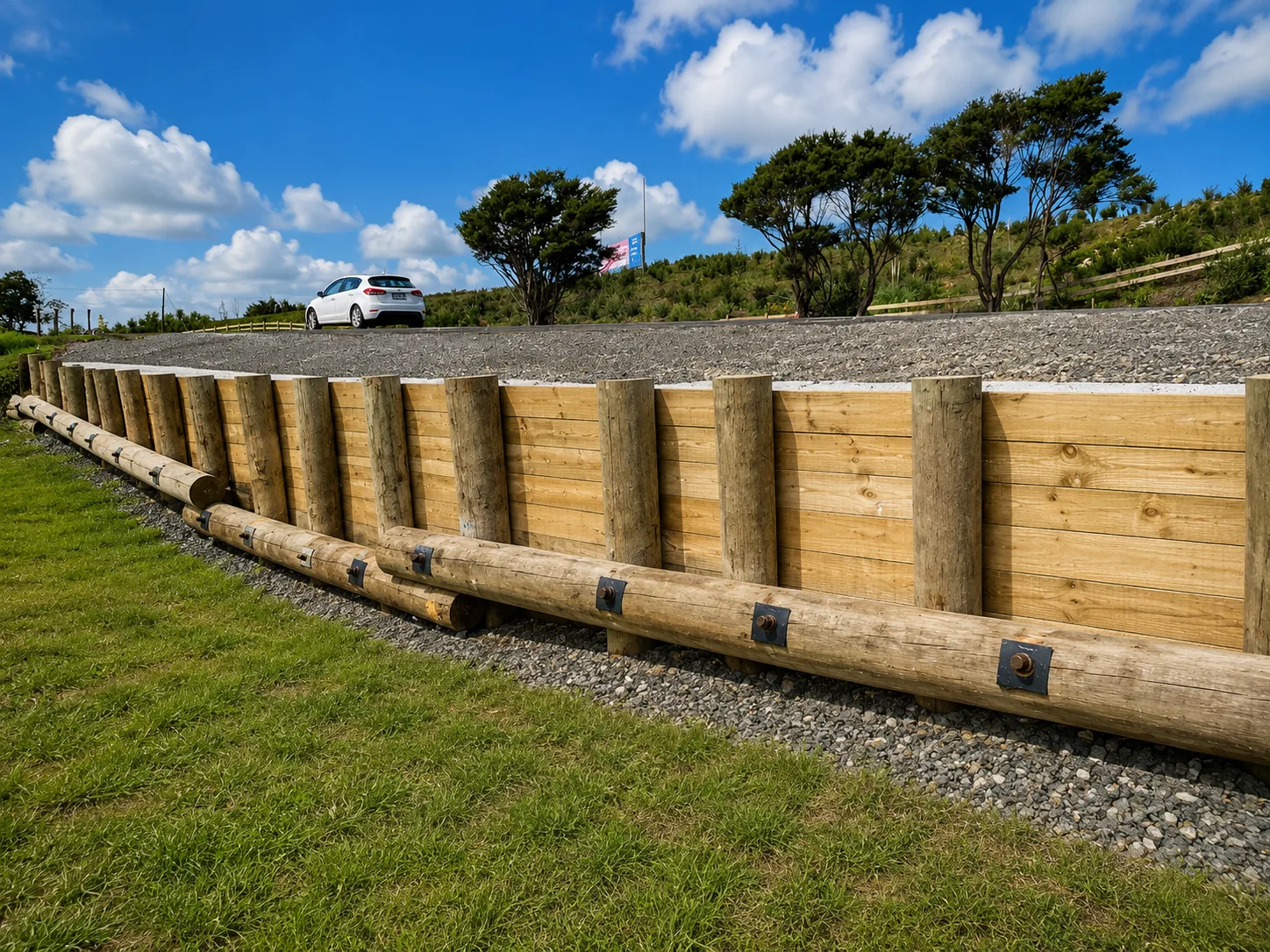 Finished timber retaining wall, Auckland