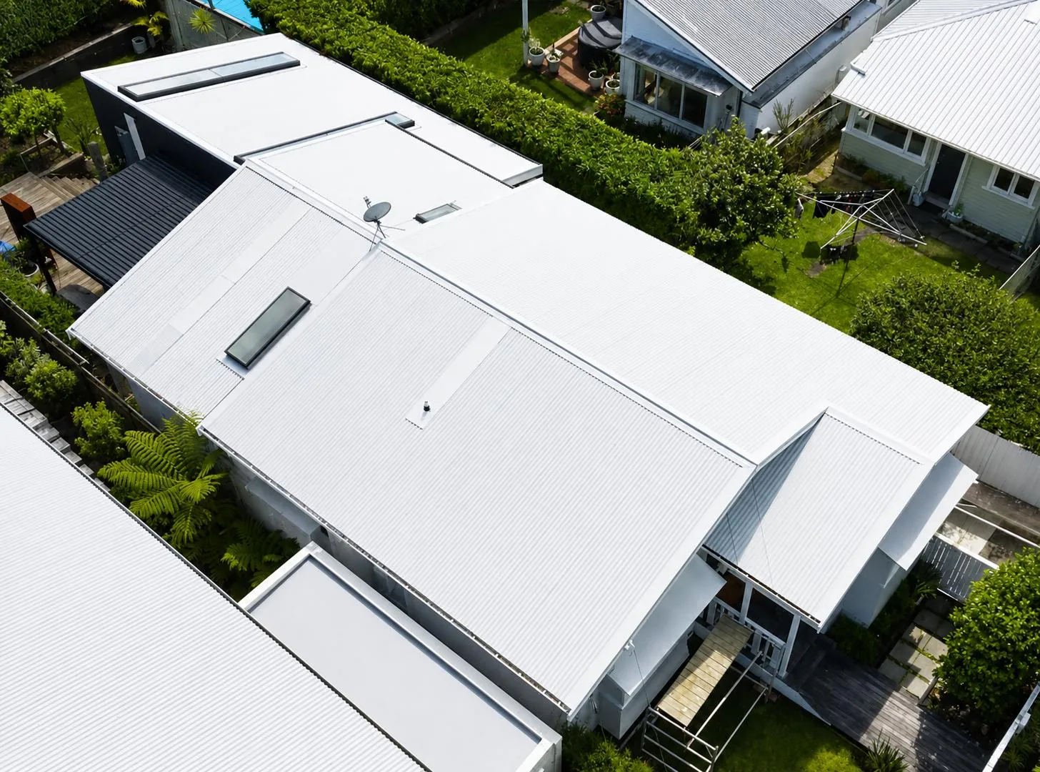 Roofing project, aerial view, North Shore