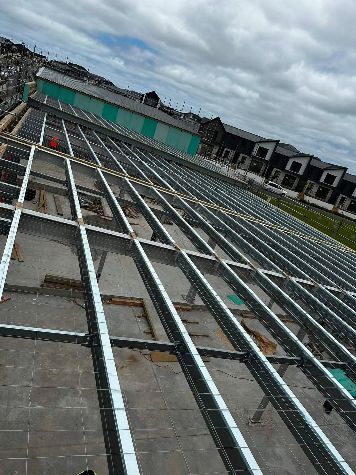 Residential roofing, aerial view, North Shore