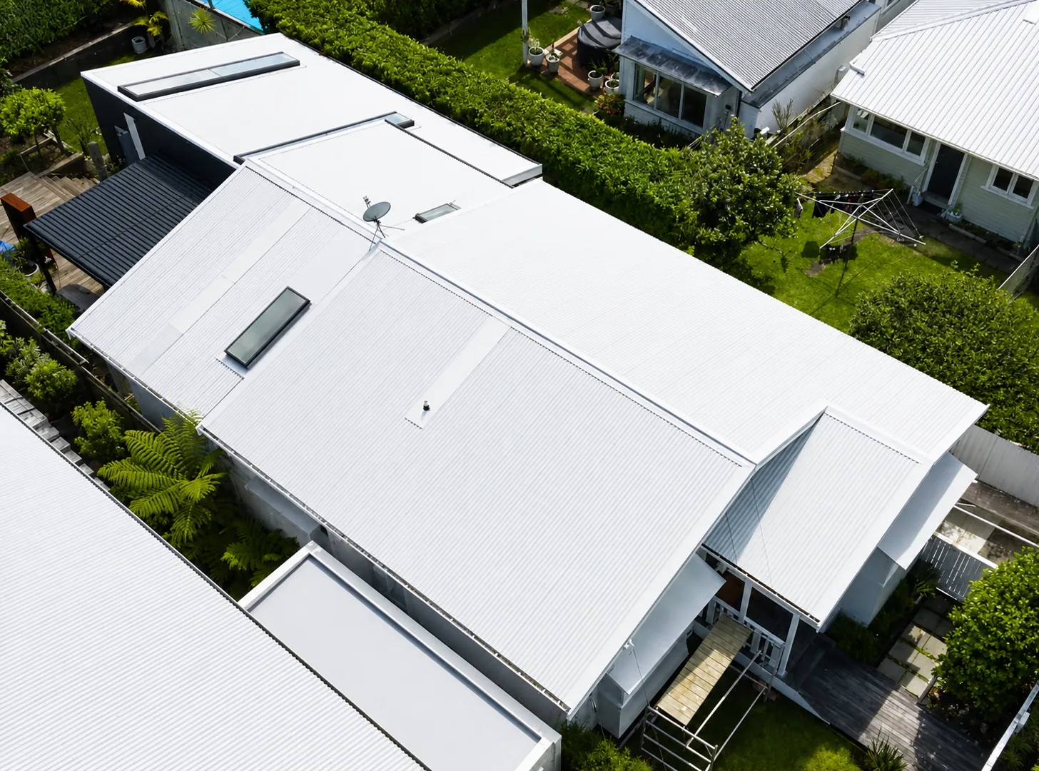 Residential roofing, aerial view, Auckland