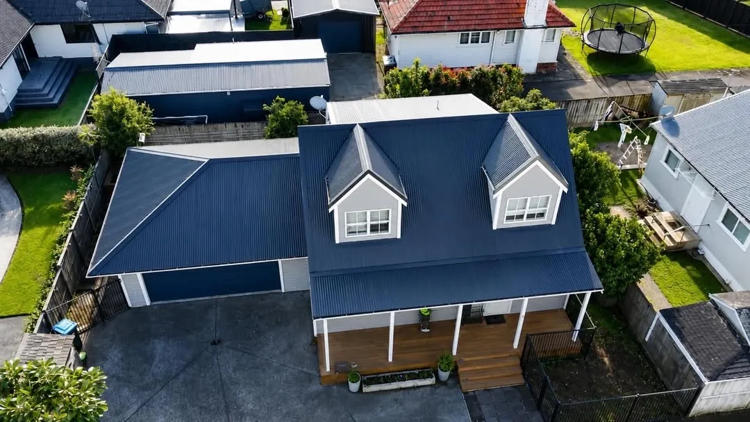 Residential roofing, aerial view, North Shore
